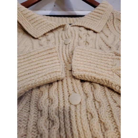 Vintage St. Crone Irish wool cardigan fisherman shawl Aran sweater Medium - Picture 5 of 6